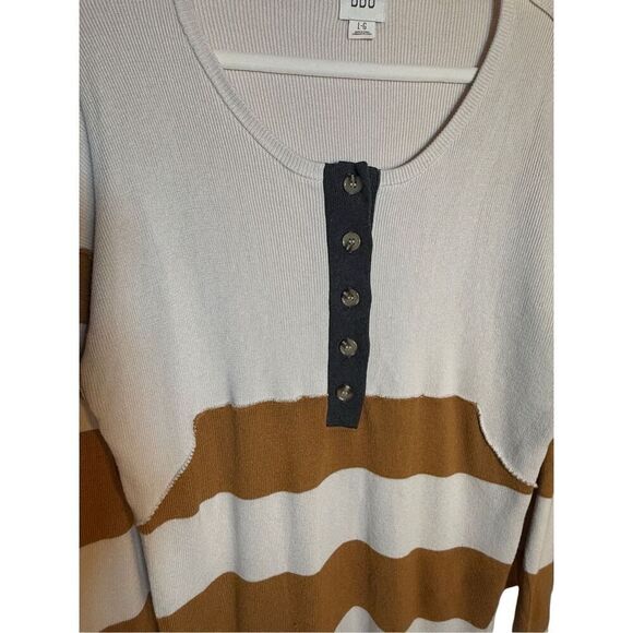 BDG Womens Ivory Brown Tunic Sweater Dress Sz Large Henley Striped Ribbed Knit - Picture 8 of 10